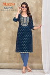Keerthi Foil Printed Magic Slub Embroidery Kurtis Wholesale Market in Surat
